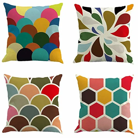 Geometrical Prnting Check Design Pillow with Linen Fabric